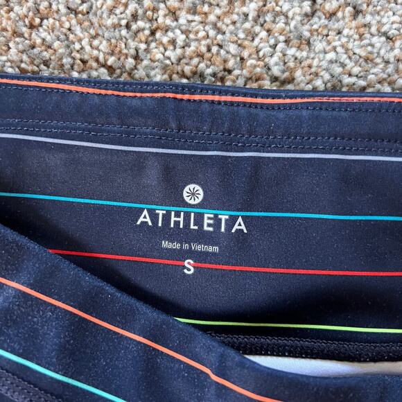 Athleta Multi Stripe Sonar Rainbow Navy Capri Crop Leggings. Size Small - Picture 5 of 7